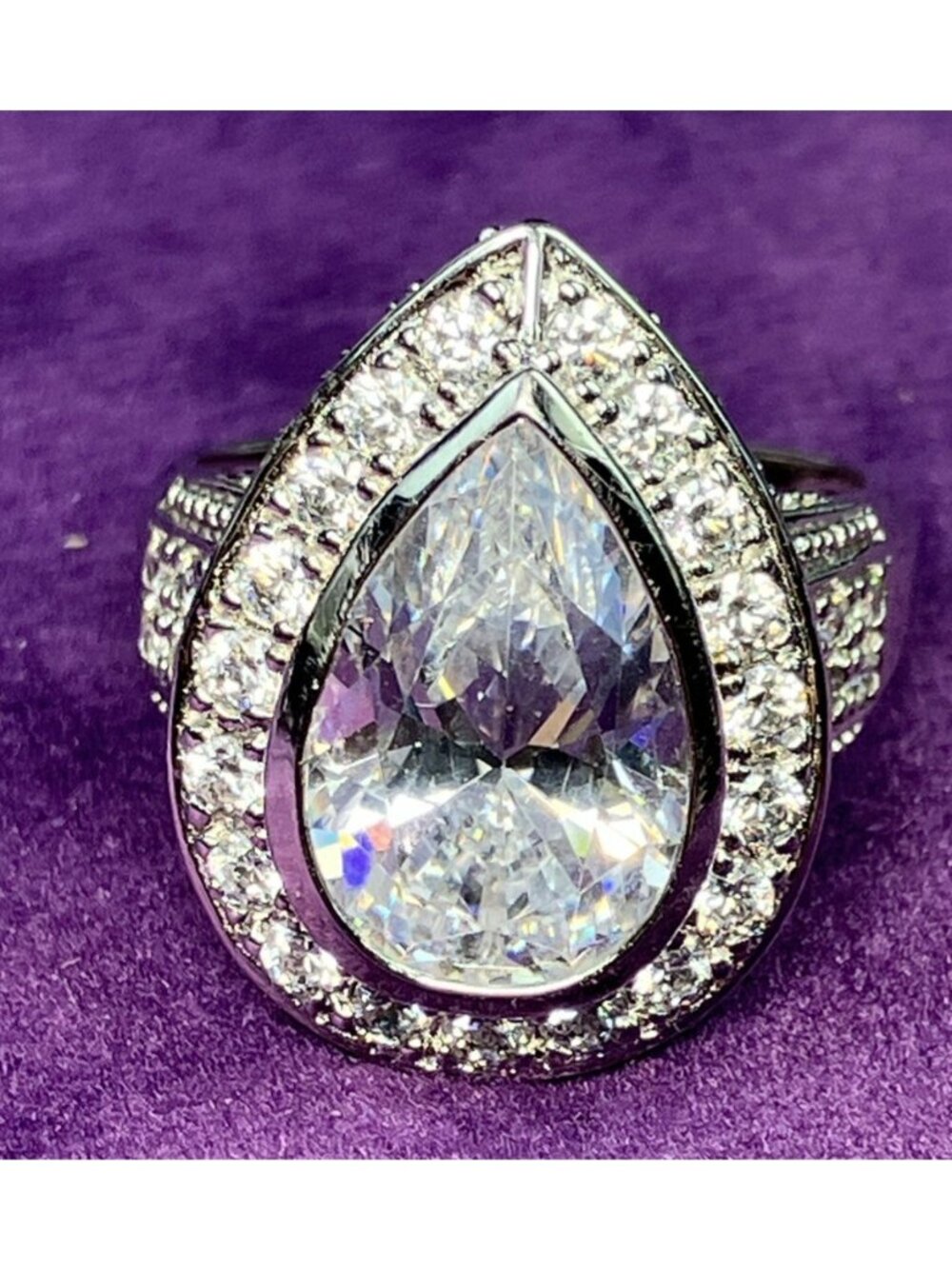 Sz 7 PAJ 925 Sterling Zirconia Pear Shape Pave Ring Prime Art & Jewelry